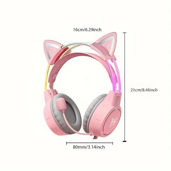 Накладные игровые наушники Onikuma X15 Pro проводные с гарнитурой и кошачьими ушками и RGB-подсветкой розовые T010071 фото