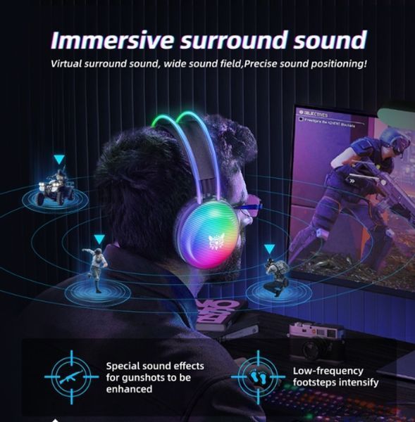 Игровые наушники Onikuma X29 проводные с гарнитурой и RGB-подсветкой черные T010077 фото