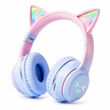 Дитячі бездротові навушники CATEAR BT618 з вушками та RGB-підсвіткою Bluetooth Синьо-рожеві T010063 фото