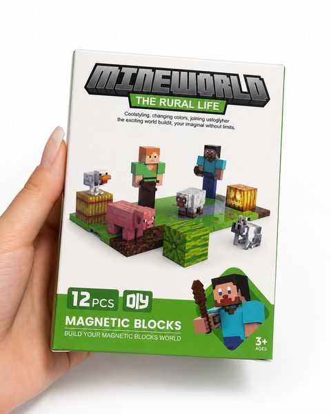 Магнітний конструктор у стилі Minecraft з фігурками та мобами The Rural Life Стіва та Алекс 3128607555 фото