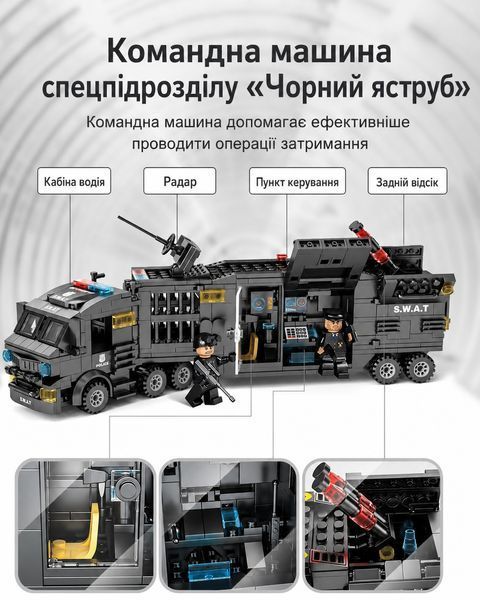 Конструктор SWAT боевое спецподразделение "Черный ястреб" 67 в 1 боевой вертолет робот командная машина с минифигурками Ig0100502 фото