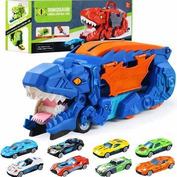Автовоз трейлер динозавр трансформер Dino T-Rex 3в1 8 машинок синий Ig010613 фото