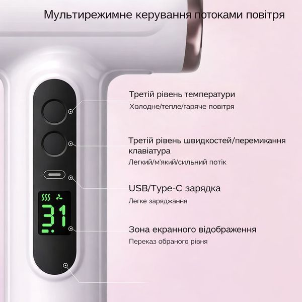 Аккумуляторный беспроводной фен для волос с режимом горячего воздуха портативный фен с аккумулятором T01100 фото