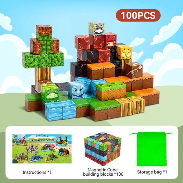 Магнитный конструктор Minecraft 100 шт по игре Майнкрафт Вулкан динозавр Mk001056 Mk001056 фото
