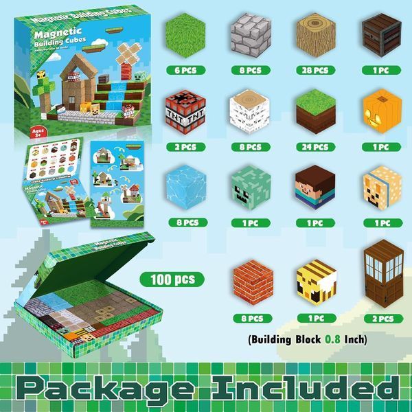Магнітний конструктор Minecraft 100 шт по грі Майнкрафт Будиночок у водоспаду Mk001060 3152394172 фото