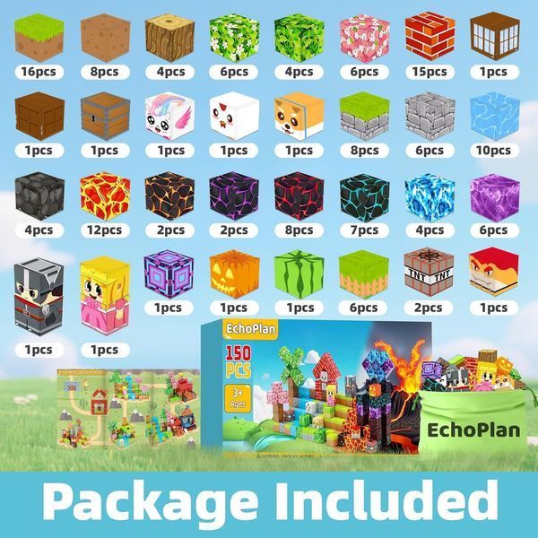 Магнітний конструктор Minecraft 150 шт по грі Майнкрафт Світ біомів Mk001066 3152398602 фото