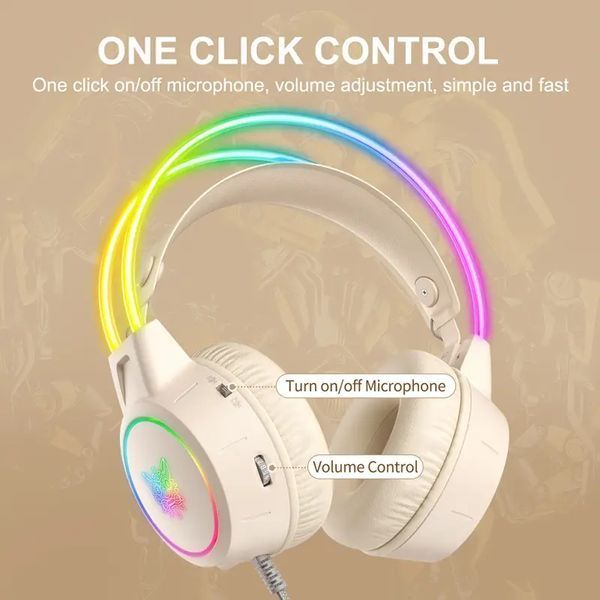 Накладные игровые наушники Onikuma X15 Pro проводные с гарнитурой и RGB-подсветкой белые T010074 фото