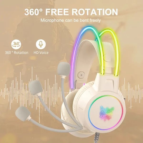 Накладные игровые наушники Onikuma X15 Pro проводные с гарнитурой и RGB-подсветкой белые T010074 фото