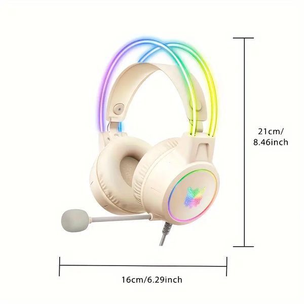 Накладные игровые наушники Onikuma X15 Pro проводные с гарнитурой и RGB-подсветкой белые T010074 фото