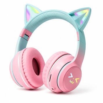 Дитячі бездротові навушники CATEAR BT618 з вушками та RGB-підсвіткою Bluetooth рожеві T010064 фото