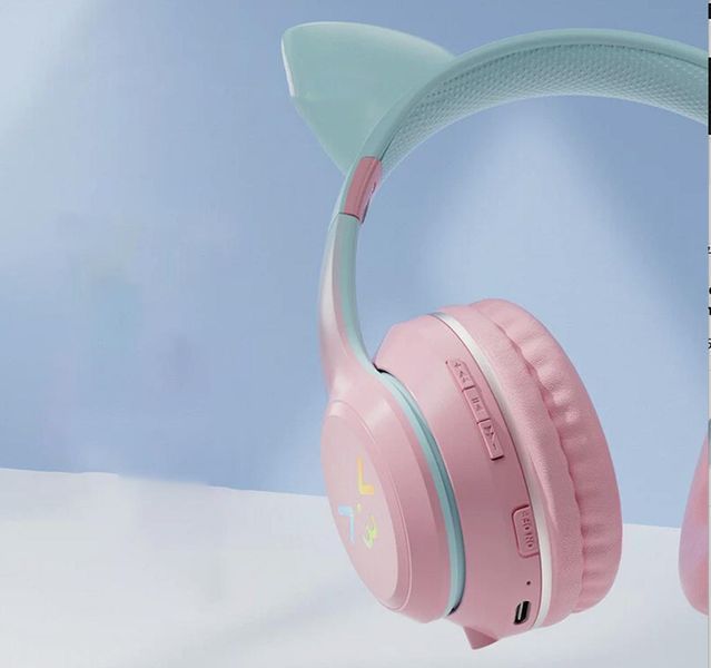 Детские беспроводные наушники CATEAR BT618 с ушками и RGB-подсветкой Bluetooth розовые T010064 фото