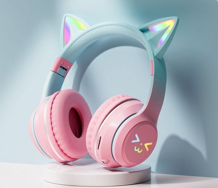 Детские беспроводные наушники CATEAR BT618 с ушками и RGB-подсветкой Bluetooth розовые T010064 фото
