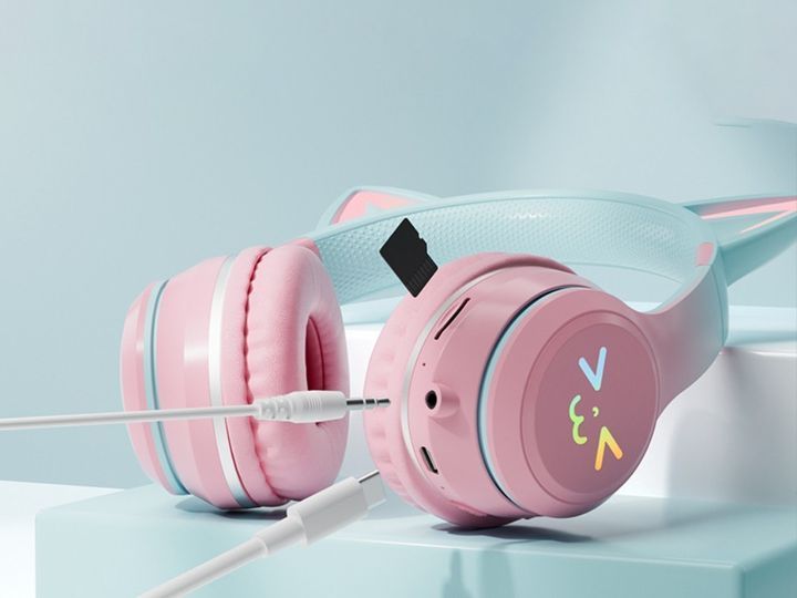 Детские беспроводные наушники CATEAR BT618 с ушками и RGB-подсветкой Bluetooth розовые T010064 фото