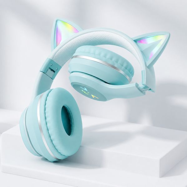 Детские беспроводные наушники CATEAR BT618 с ушками и RGB-подсветкой Bluetooth зеленые T010065 фото