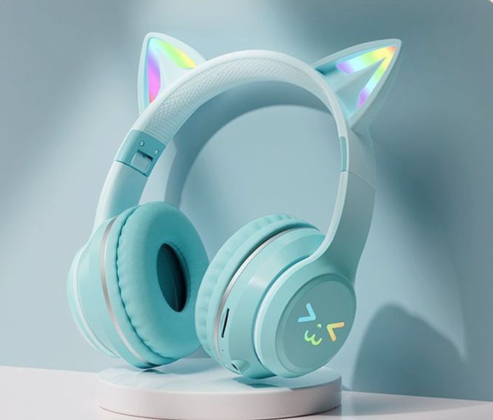 Детские беспроводные наушники CATEAR BT618 с ушками и RGB-подсветкой Bluetooth зеленые T010065 фото