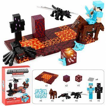 Магнитный конструктор в стиле Minecraft с фигурками и мобами Lava World 3128457375 фото
